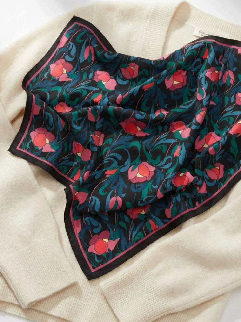 Kate Spade New York Floral Swirl 100% Silk Twill Square Scarf NWT